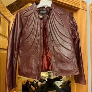 Badgley Mischka Women's Burgundy Leather Jacket